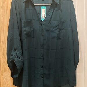 Fortune + Ivy Dark Green Button Down Blouse
